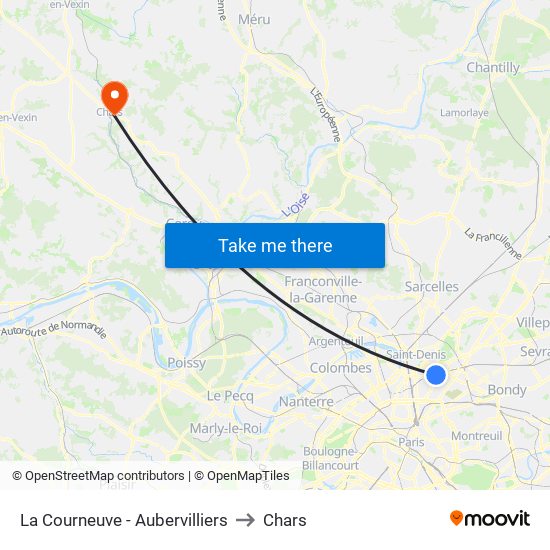 La Courneuve - Aubervilliers to Chars map