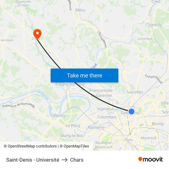 Saint-Denis - Université to Chars map