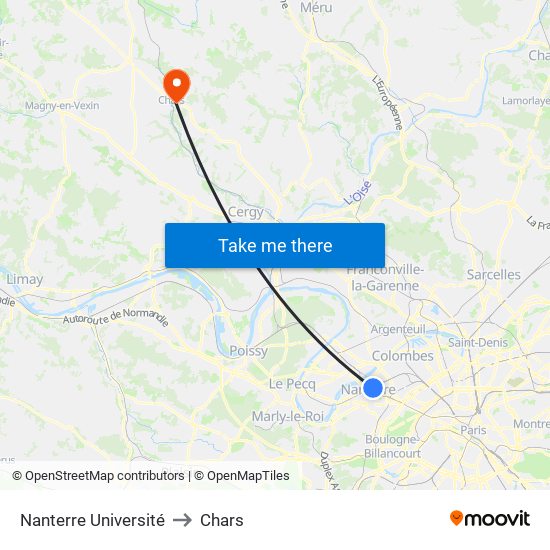 Nanterre Université to Chars map