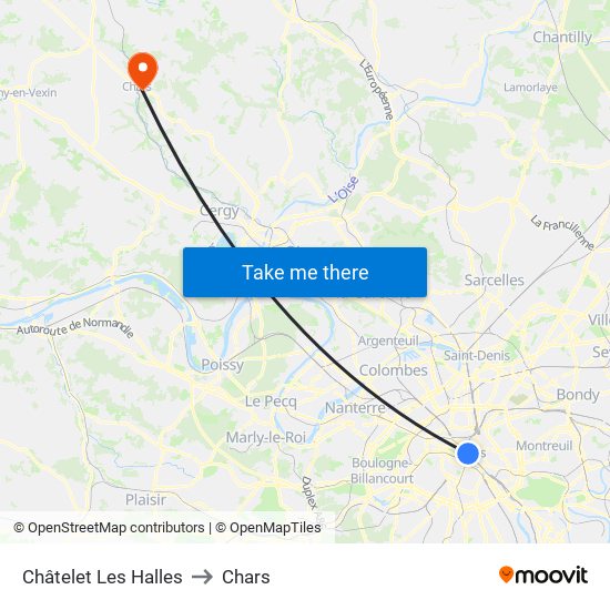 Châtelet Les Halles to Chars map
