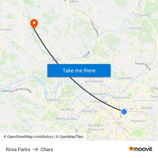Rosa Parks to Chars map