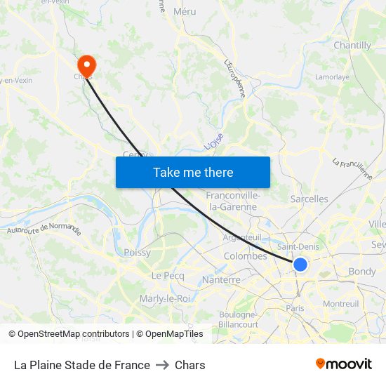 La Plaine Stade de France to Chars map