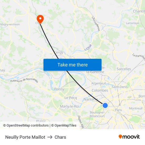 Neuilly Porte Maillot to Chars map