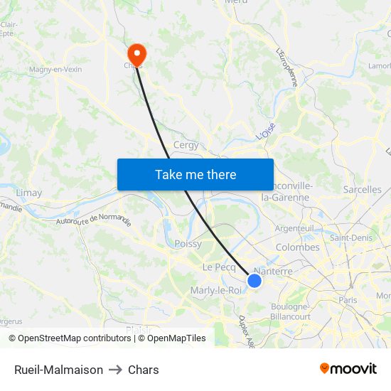 Rueil-Malmaison to Chars map