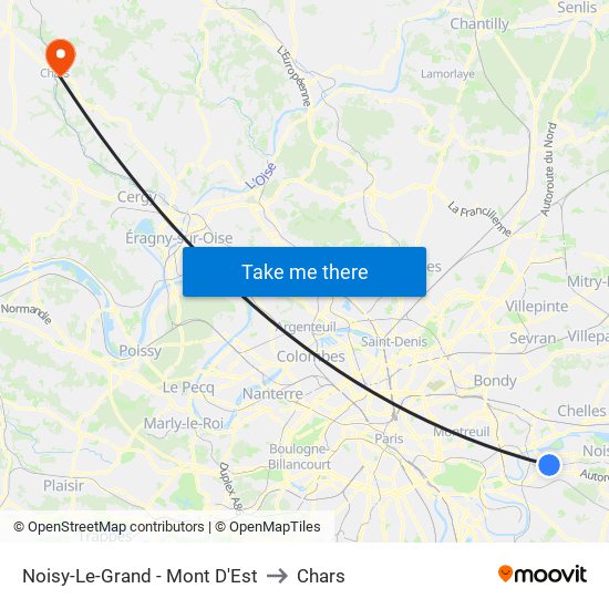 Noisy-Le-Grand - Mont D'Est to Chars map