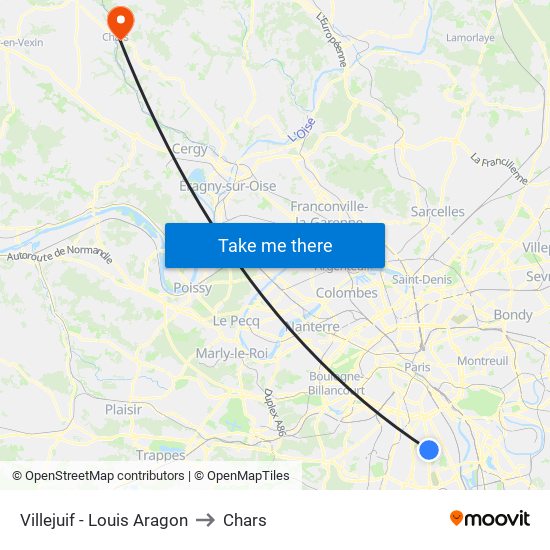 Villejuif - Louis Aragon to Chars map