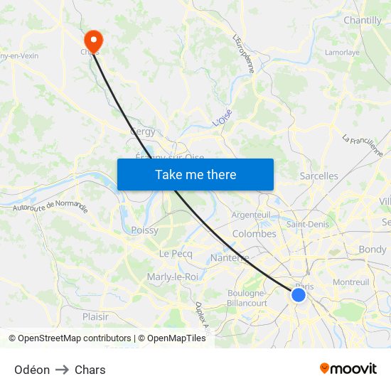 Odéon to Chars map