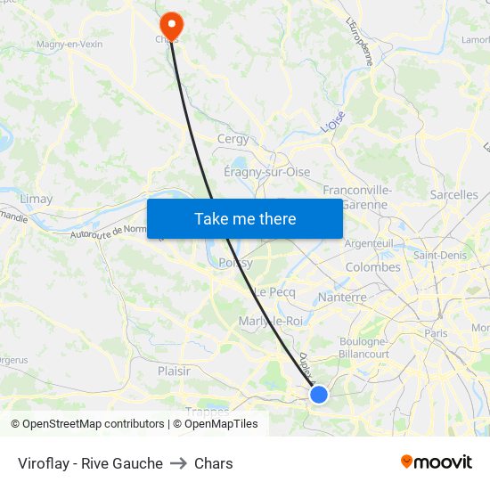 Viroflay - Rive Gauche to Chars map