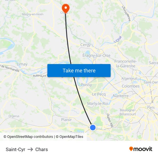 Saint-Cyr to Chars map