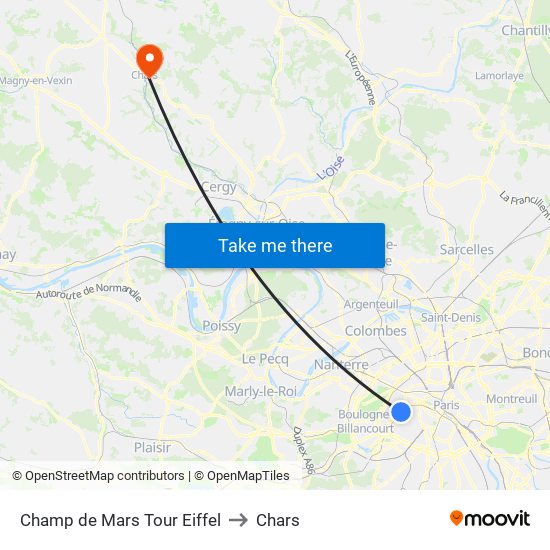 Champ de Mars Tour Eiffel to Chars map