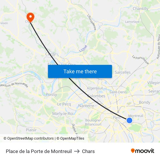 Place de la Porte de Montreuil to Chars map