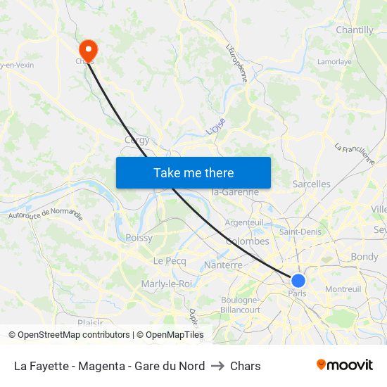 La Fayette - Magenta - Gare du Nord to Chars map