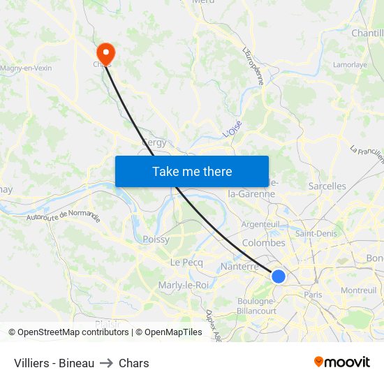 Villiers - Bineau to Chars map