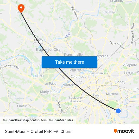 Saint-Maur – Créteil RER to Chars map