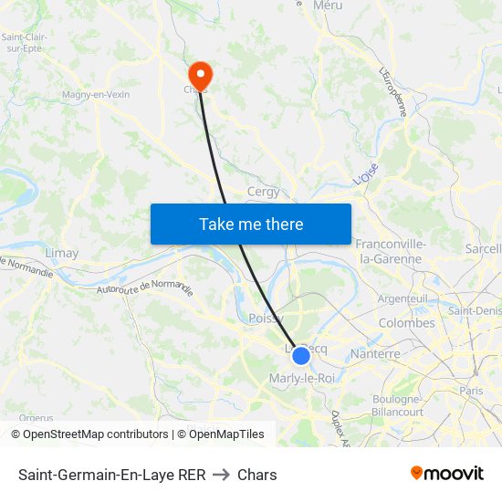 Saint-Germain-En-Laye RER to Chars map