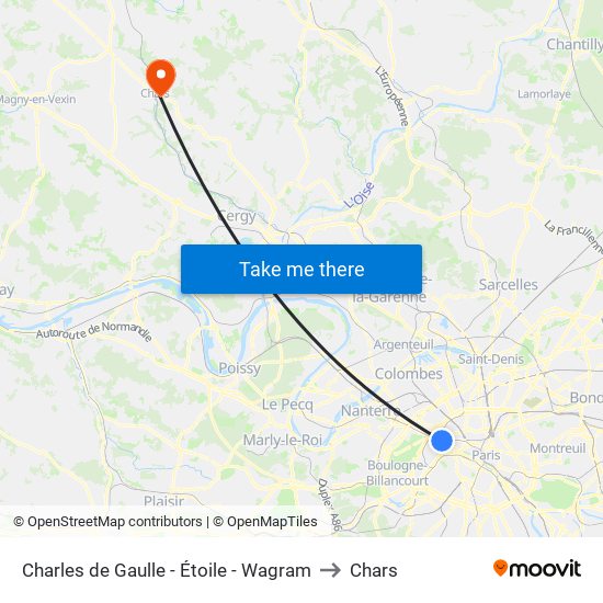 Charles de Gaulle - Étoile - Wagram to Chars map