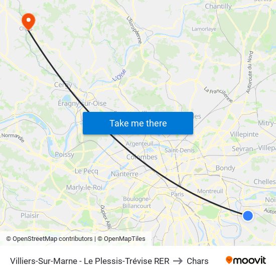 Villiers-Sur-Marne - Le Plessis-Trévise RER to Chars map