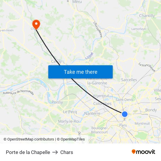 Porte de la Chapelle to Chars map
