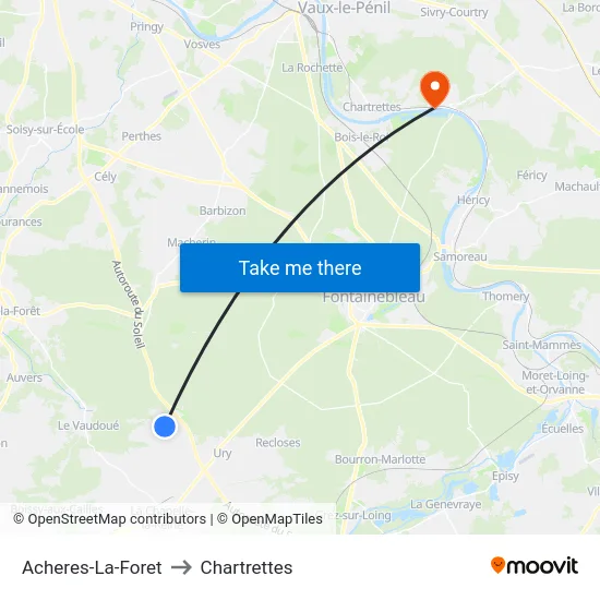 Acheres-La-Foret to Chartrettes map