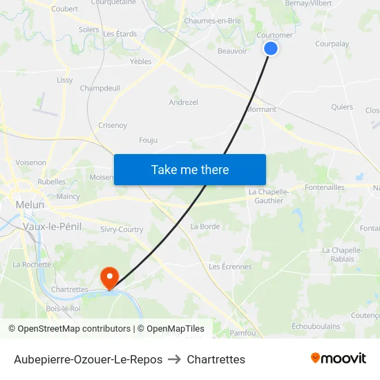 Aubepierre-Ozouer-Le-Repos to Chartrettes map