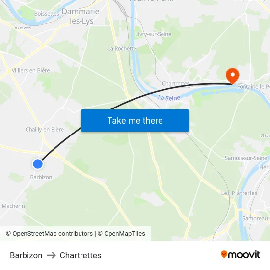 Barbizon to Chartrettes map