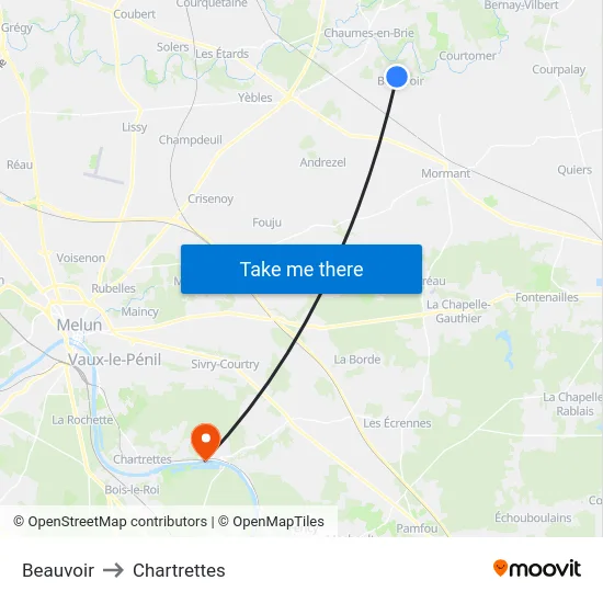 Beauvoir to Chartrettes map
