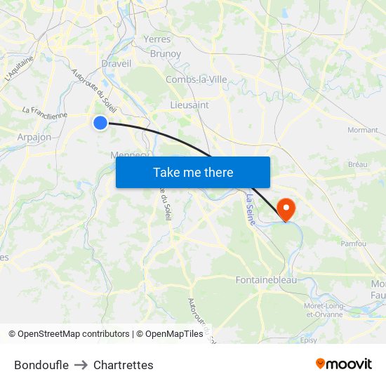 Bondoufle to Chartrettes map