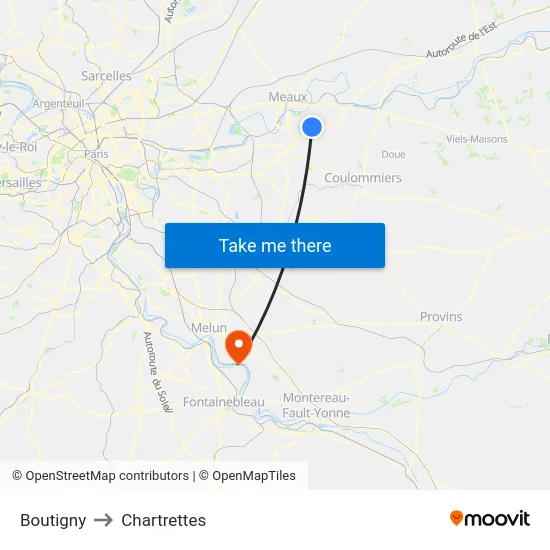 Boutigny to Chartrettes map