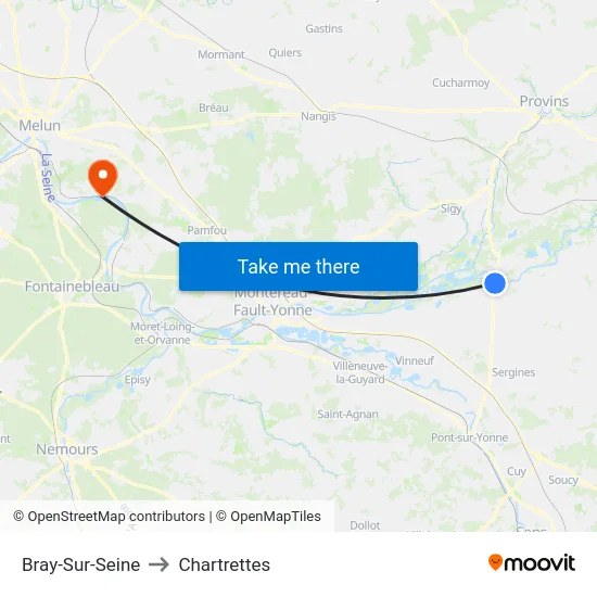 Bray-Sur-Seine to Chartrettes map