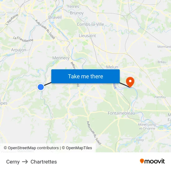 Cerny to Chartrettes map