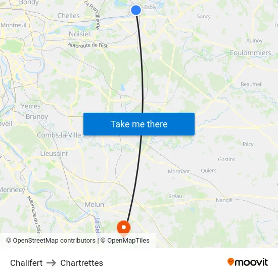 Chalifert to Chartrettes map
