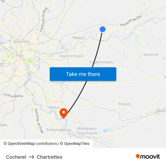 Cocherel to Chartrettes map