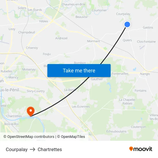 Courpalay to Chartrettes map