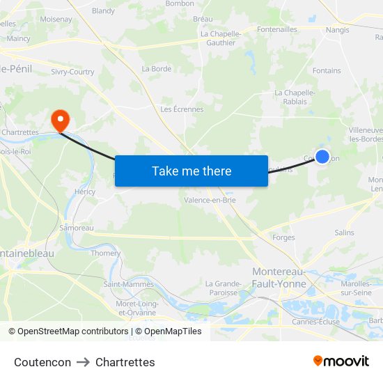 Coutencon to Chartrettes map