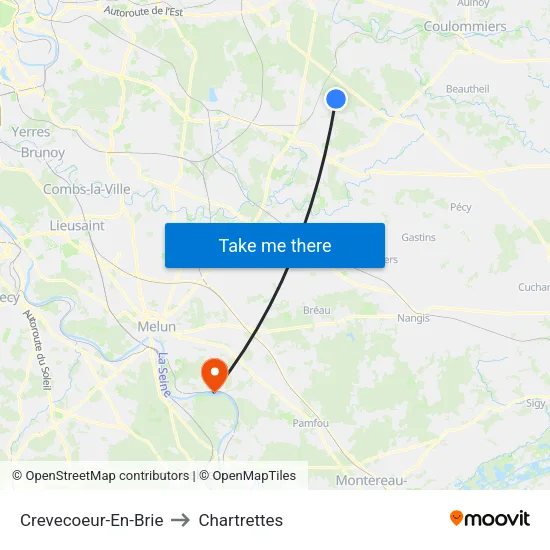 Crevecoeur-En-Brie to Chartrettes map