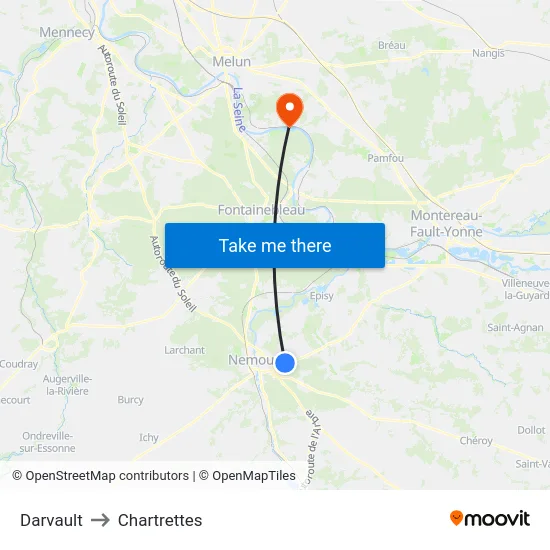 Darvault to Chartrettes map