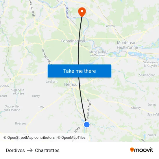 Dordives to Chartrettes map