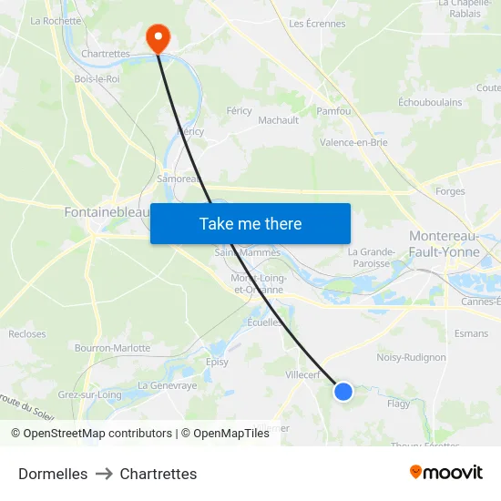 Dormelles to Chartrettes map