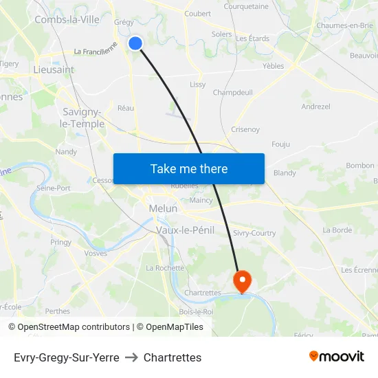 Evry-Gregy-Sur-Yerre to Chartrettes map