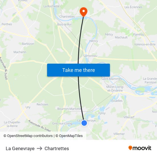 La Genevraye to Chartrettes map