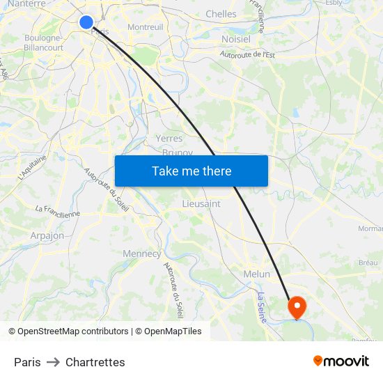 Paris to Chartrettes map