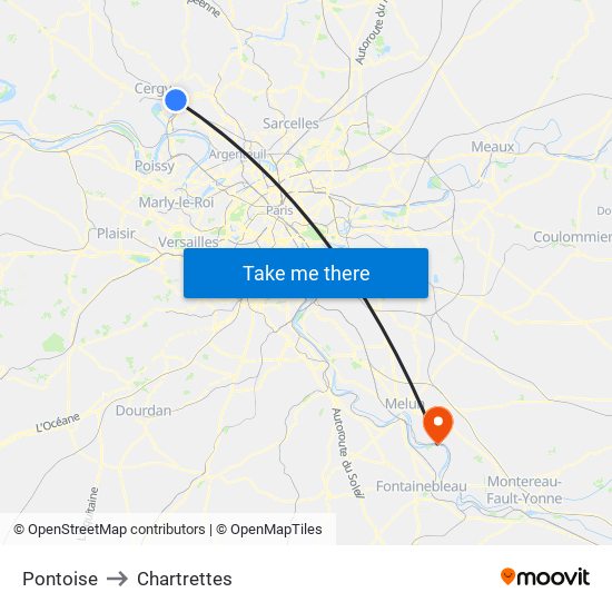 Pontoise to Chartrettes map