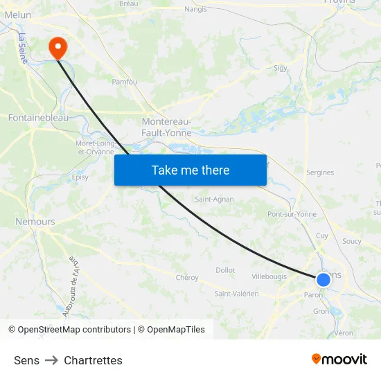 Sens to Chartrettes map