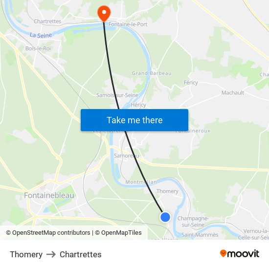 Thomery to Chartrettes map