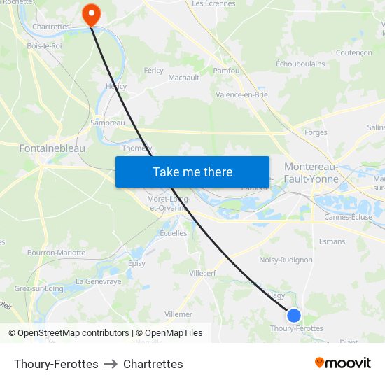 Thoury-Ferottes to Chartrettes map