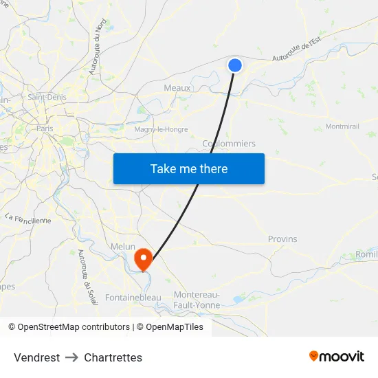 Vendrest to Chartrettes map