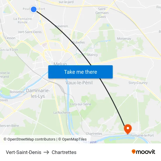 Vert-Saint-Denis to Chartrettes map