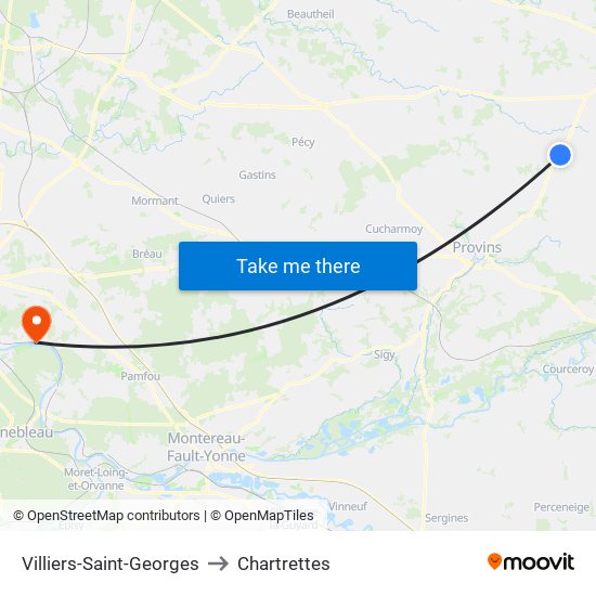 Villiers-Saint-Georges to Chartrettes map