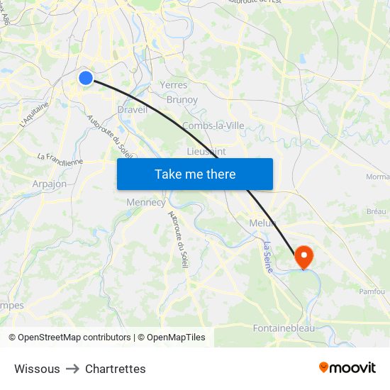 Wissous to Chartrettes map