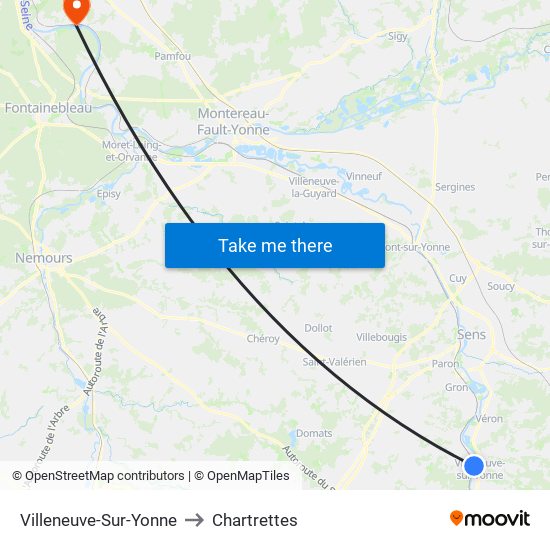 Villeneuve-Sur-Yonne to Chartrettes map